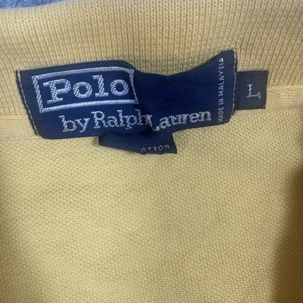 Polo Ralph Lauren Classic Fit Polo Shirt Large Yellow Cotton Blue Pony Logo
